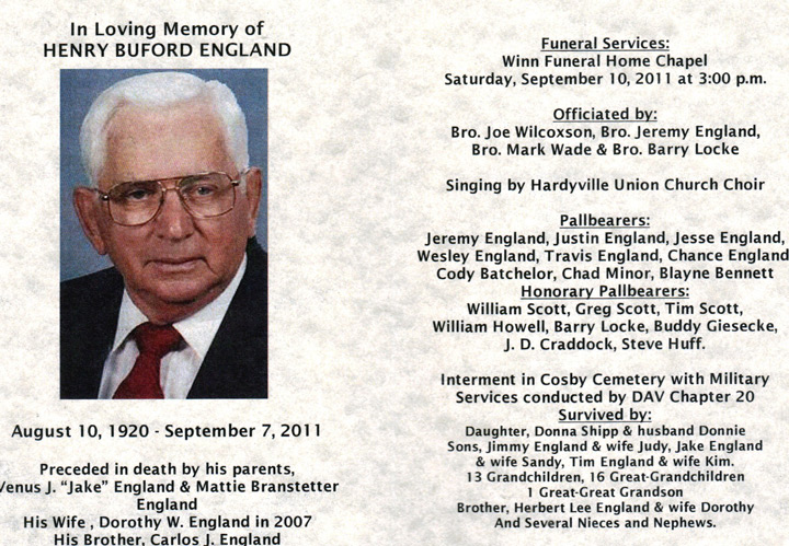 Henry B. England Obit